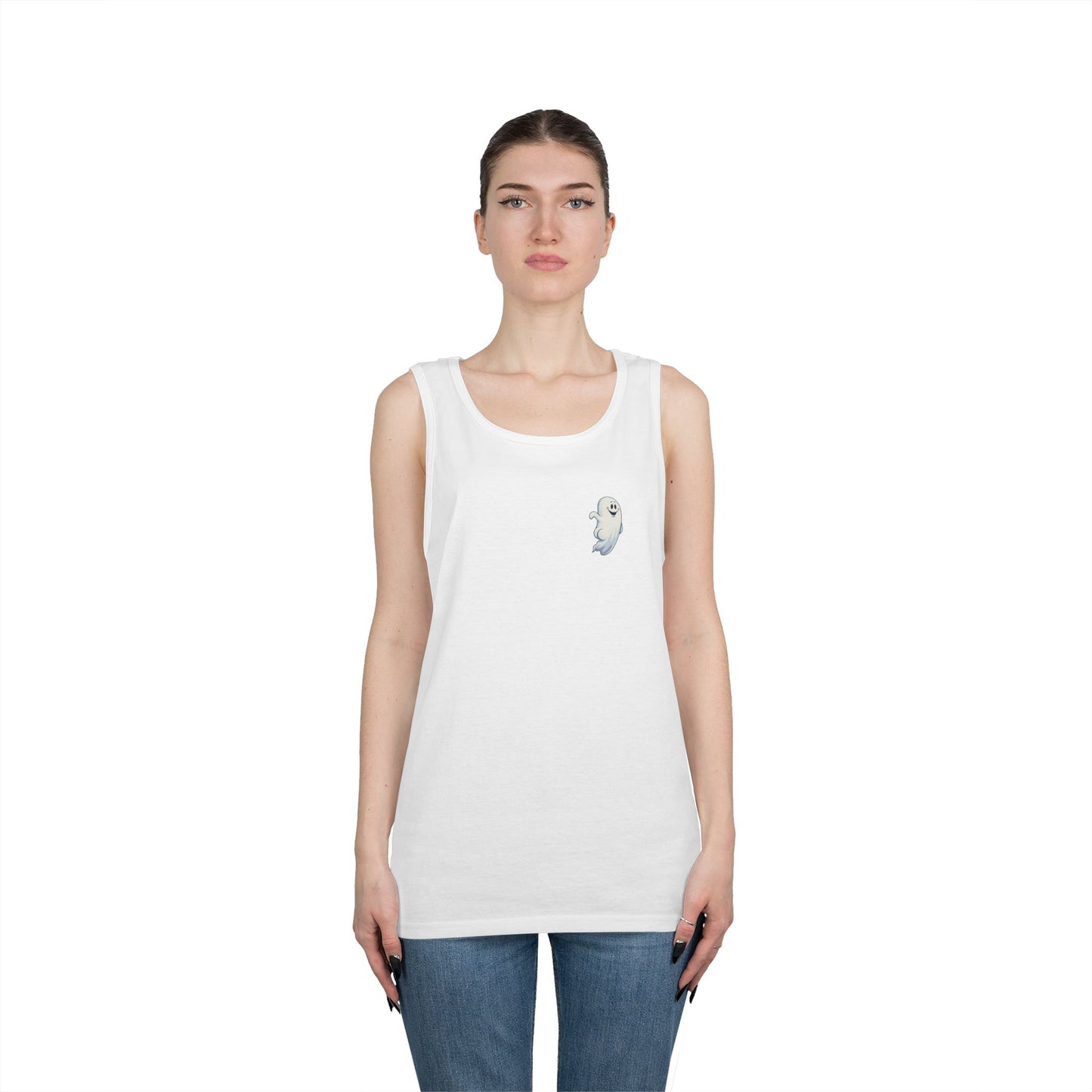 Power Bottom Autumn - White Ghost // Unisex Heavy Cotton Ghost Theme Tank Top - Fall Vibes