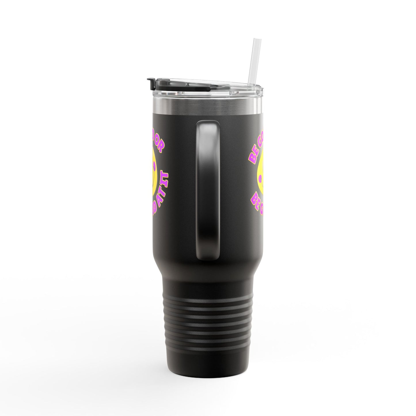 Be Good or Be Good At It Crooked Smiley // Insulated Travel Mug, 40oz - Blue Text