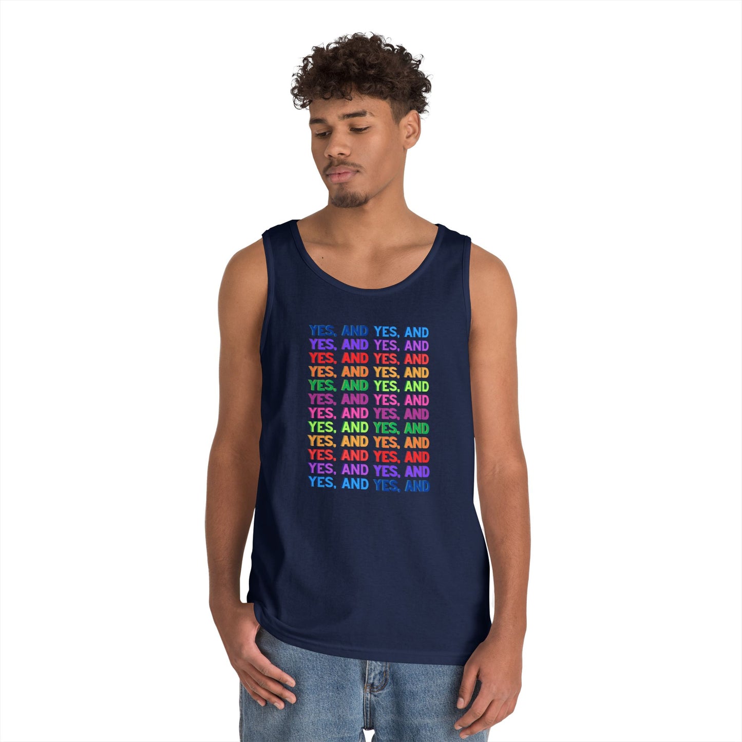 Improv, "Yes, And" // Positive Vibes Unisex Cotton Tank Top - Colorful 'YES' Design