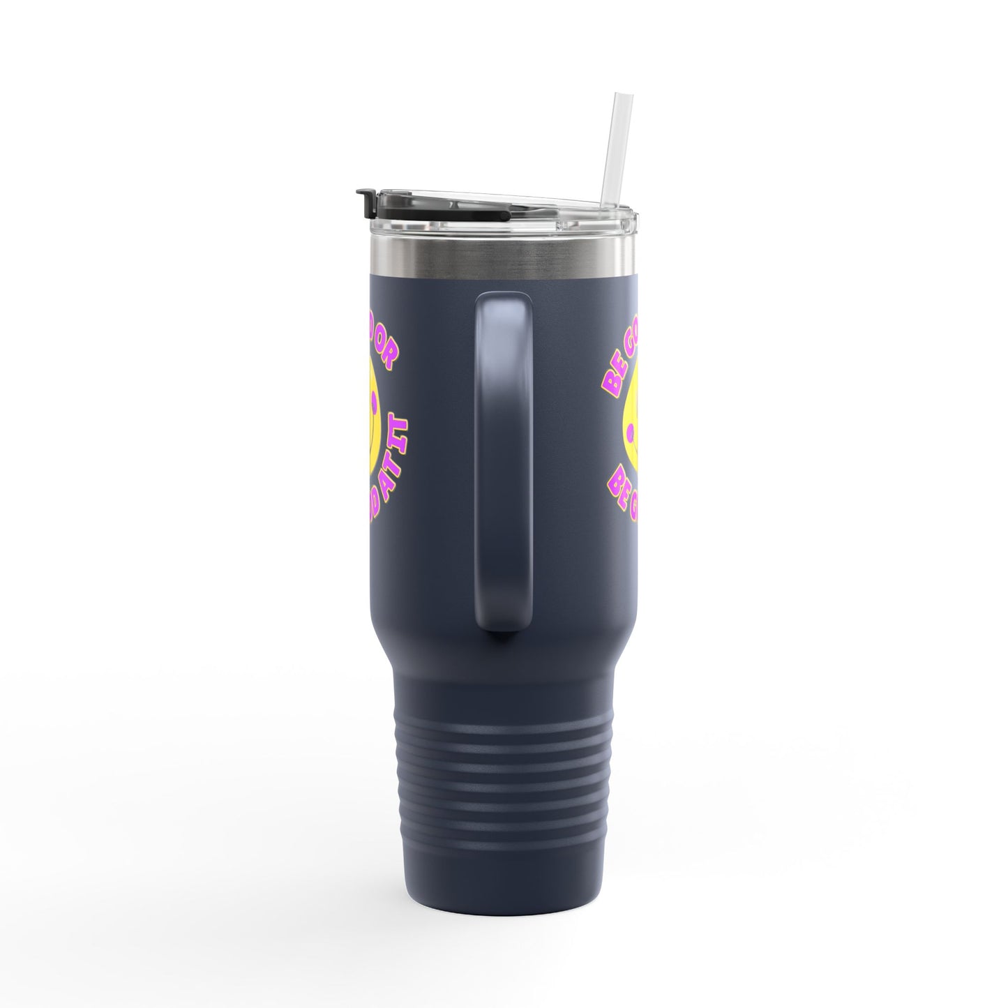 Be Good or Be Good At It Crooked Smiley // Insulated Travel Mug, 40oz - Blue Text