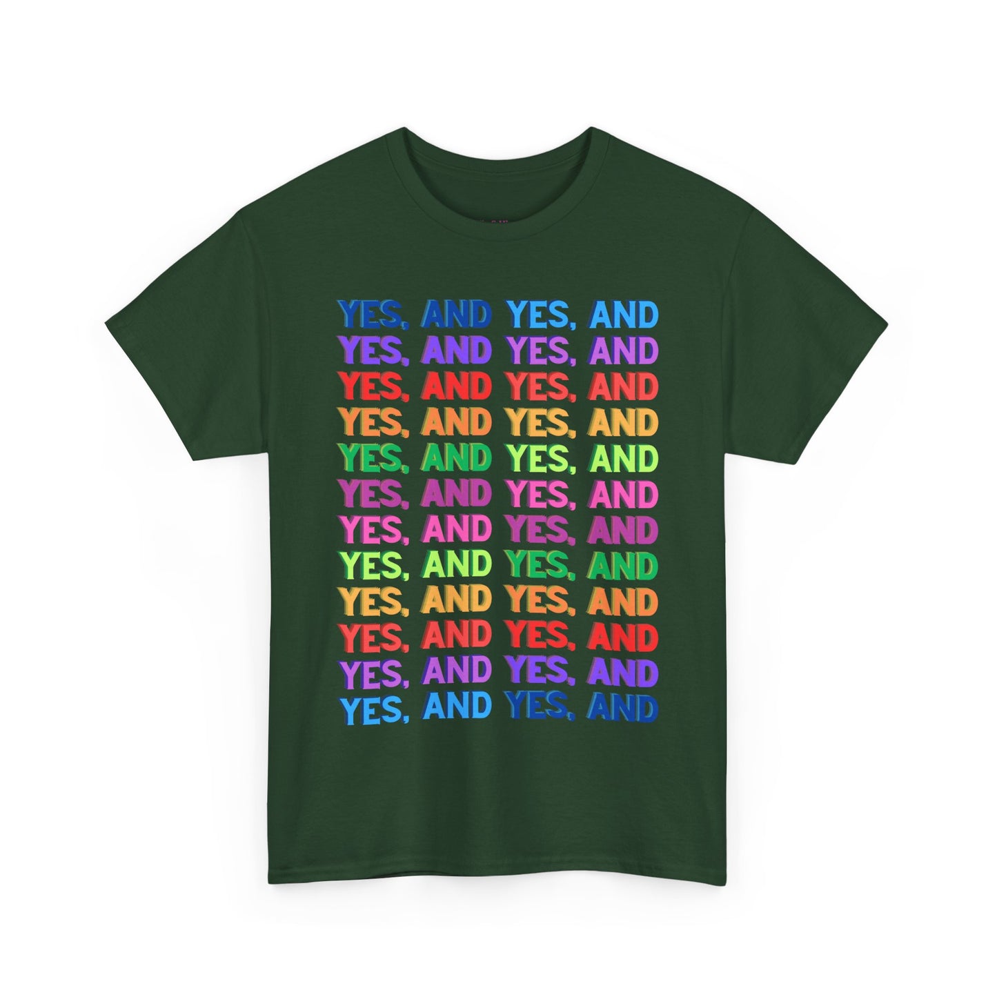 Improv, Multi Color "Yes, And" // Colorful Affirmation Unisex Heavy Cotton Tee