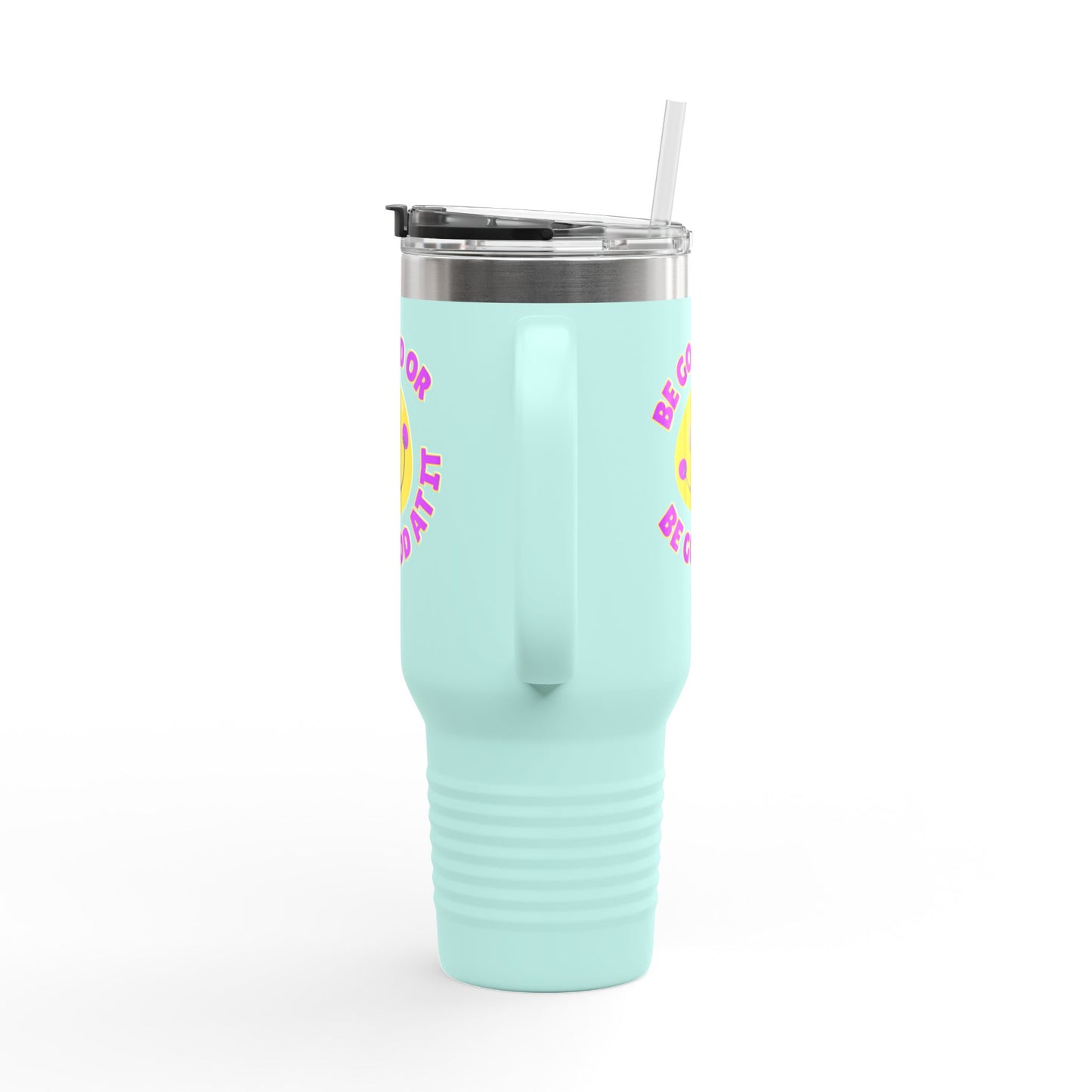 Be Good or Be Good At It Crooked Smiley // Insulated Travel Mug, 40oz - Blue Text