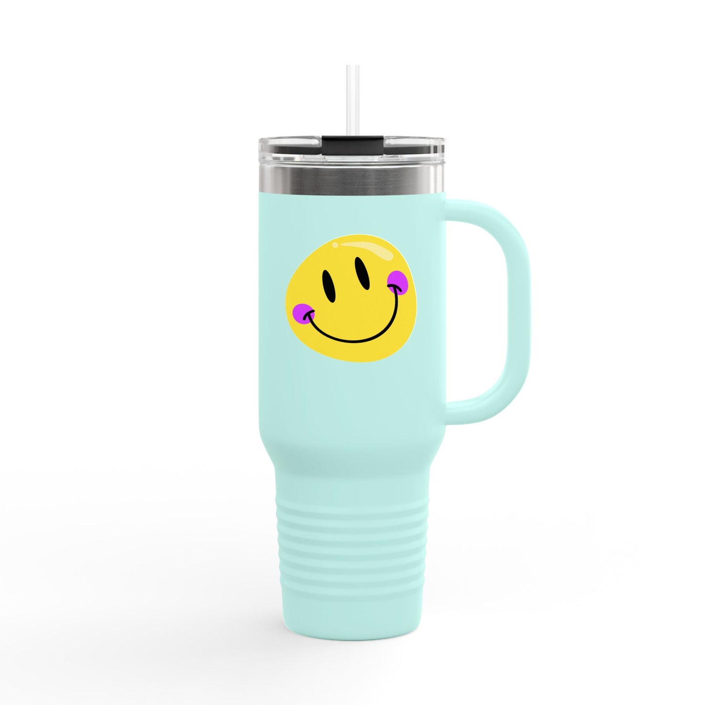 Crooked Smiley // Insulated Travel Mug, 40oz - Blue Text