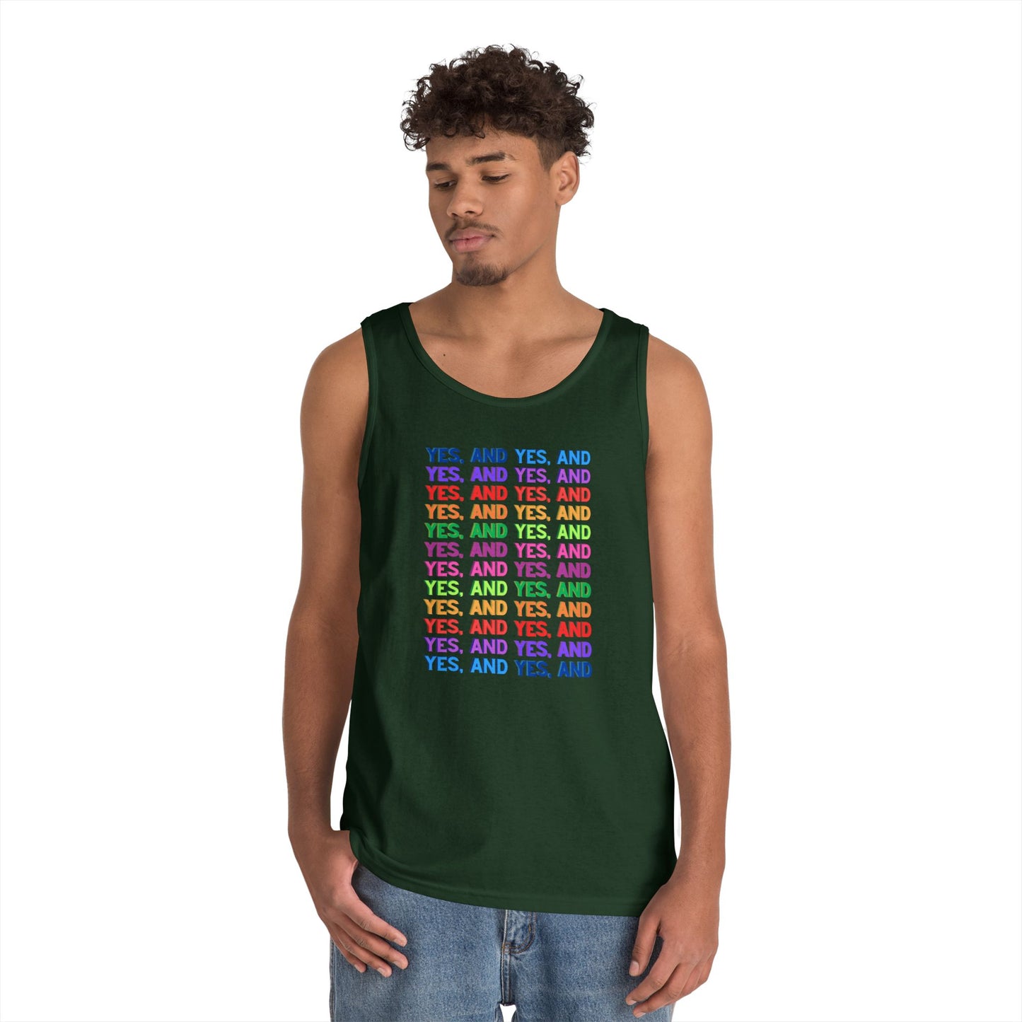 Improv, "Yes, And" // Positive Vibes Unisex Cotton Tank Top - Colorful 'YES' Design