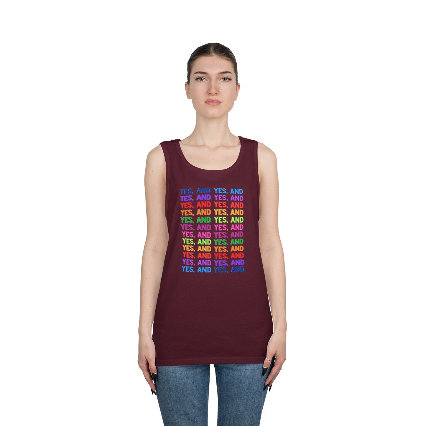 Improv, "Yes, And" // Positive Vibes Unisex Cotton Tank Top - Colorful 'YES' Design