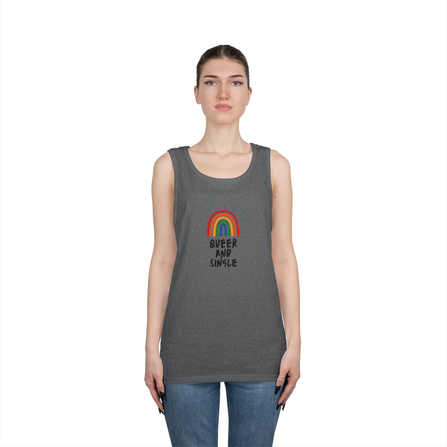 Queer and Single Rainbow // Unisex Heavy Cotton Tank Top