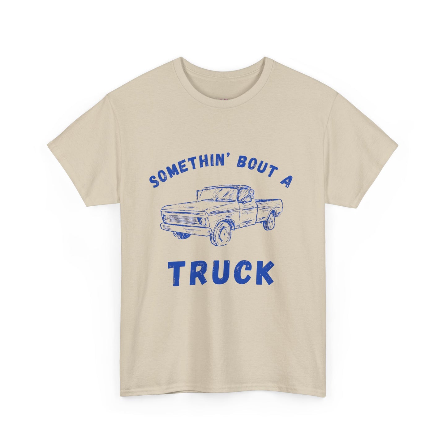 Somethin' Bout A Truck - Cobalt Distressed // Vintage Truck Graphic Unisex Heavy Cotton Tee - Perfect for Truck Lovers