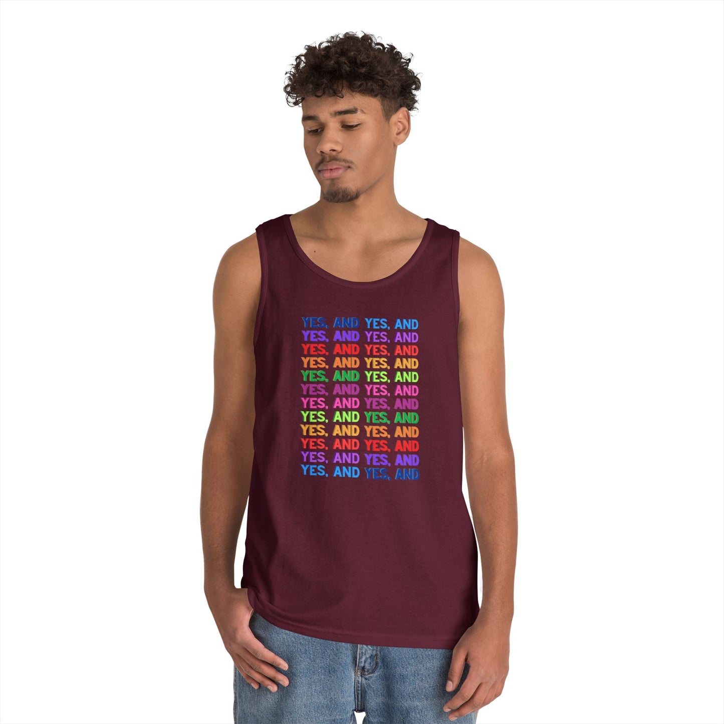 Improv, "Yes, And" // Positive Vibes Unisex Cotton Tank Top - Colorful 'YES' Design