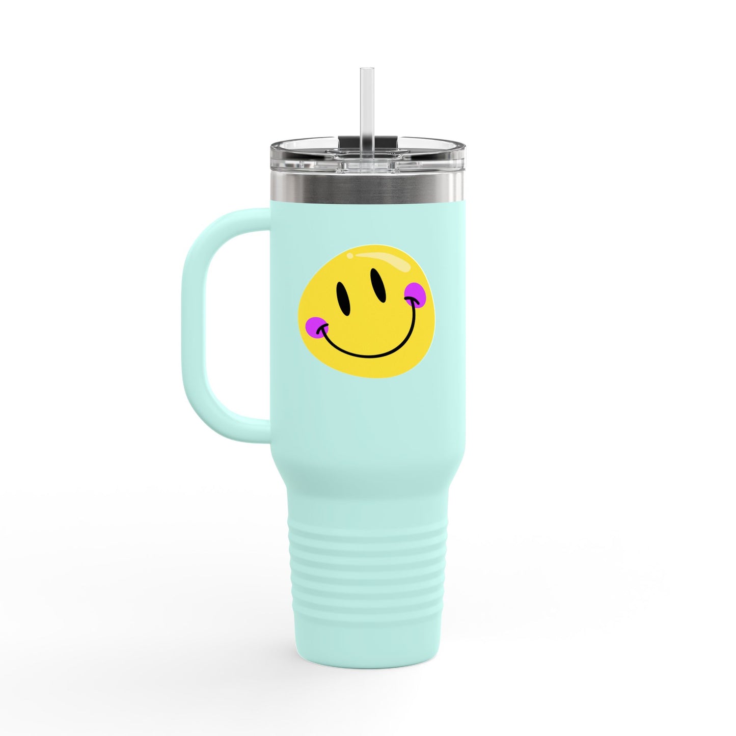 Crooked Smiley // Insulated Travel Mug, 40oz - Blue Text