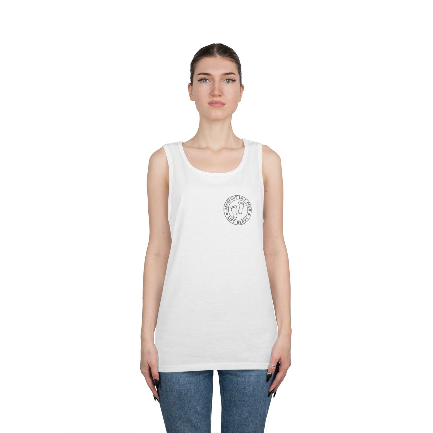 Barefoot Lift Club // Bigfoot Founding Member // Double Sided Unisex Heavy Cotton Tank Top