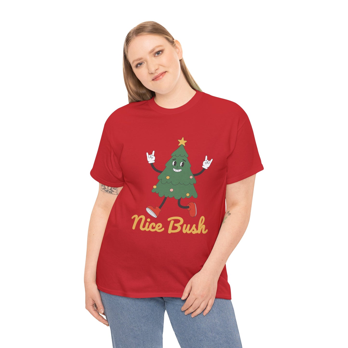 Funny Christmas Tree Tee - 'Nice Bush' Unisex Heavy Cotton T-Shirt