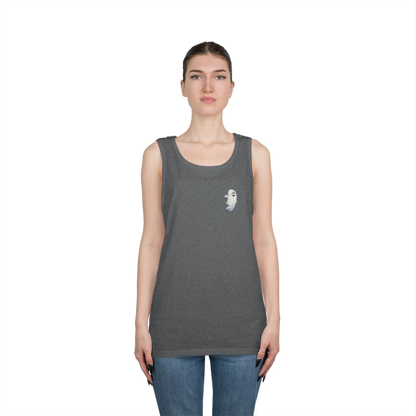 Power Bottom Autumn - White Ghost // Unisex Heavy Cotton Ghost Theme Tank Top - Fall Vibes