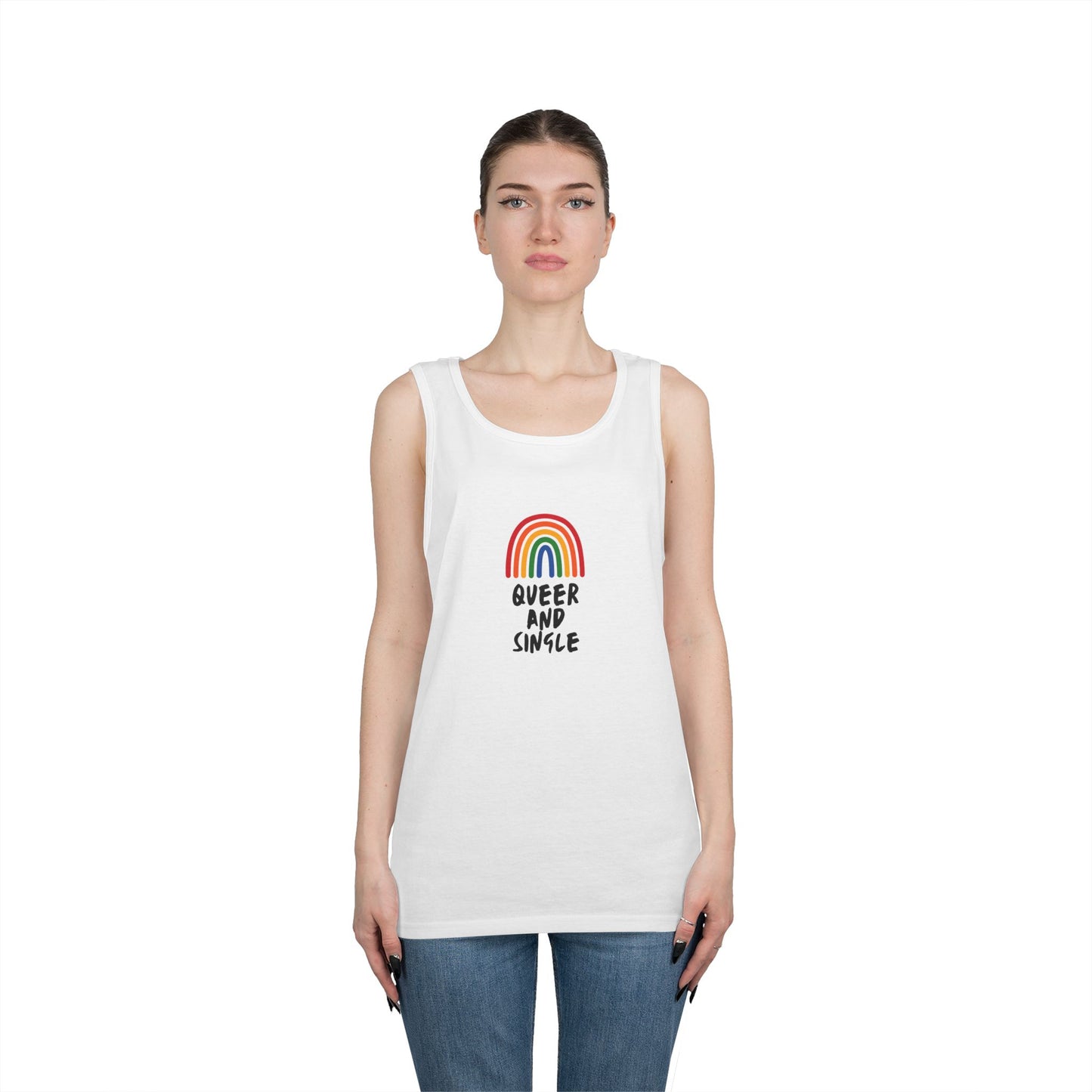 Queer and Single Rainbow // Unisex Heavy Cotton Tank Top