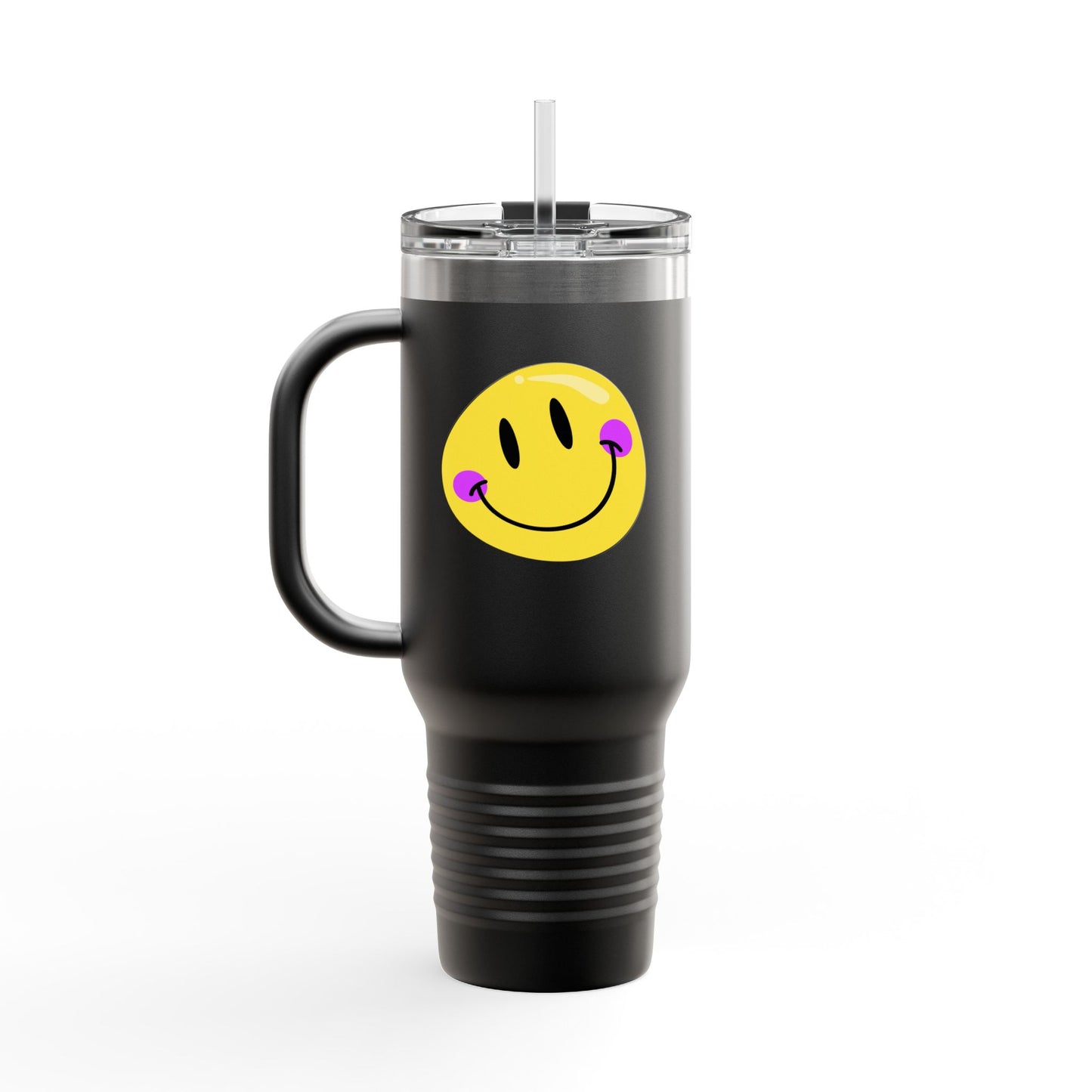 Crooked Smiley // Insulated Travel Mug, 40oz - Blue Text