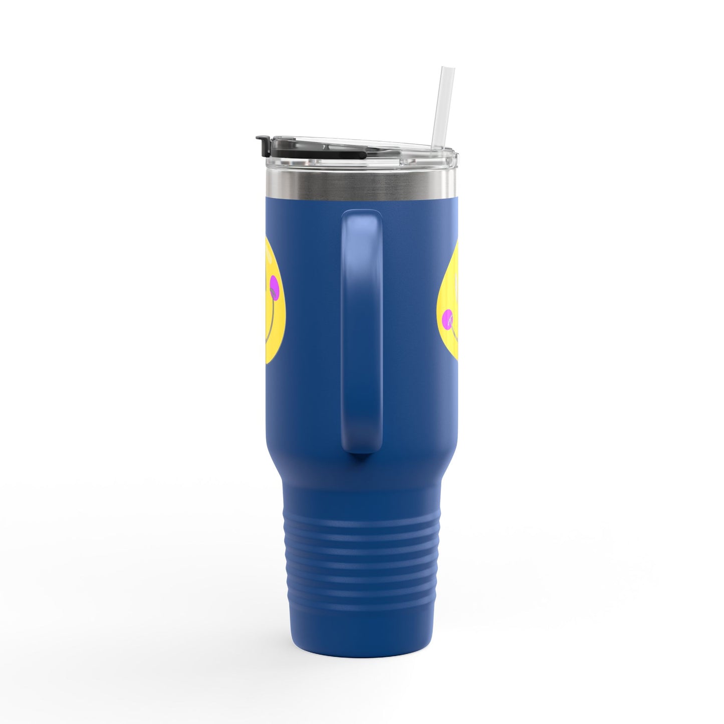 Crooked Smiley // Insulated Travel Mug, 40oz - Blue Text