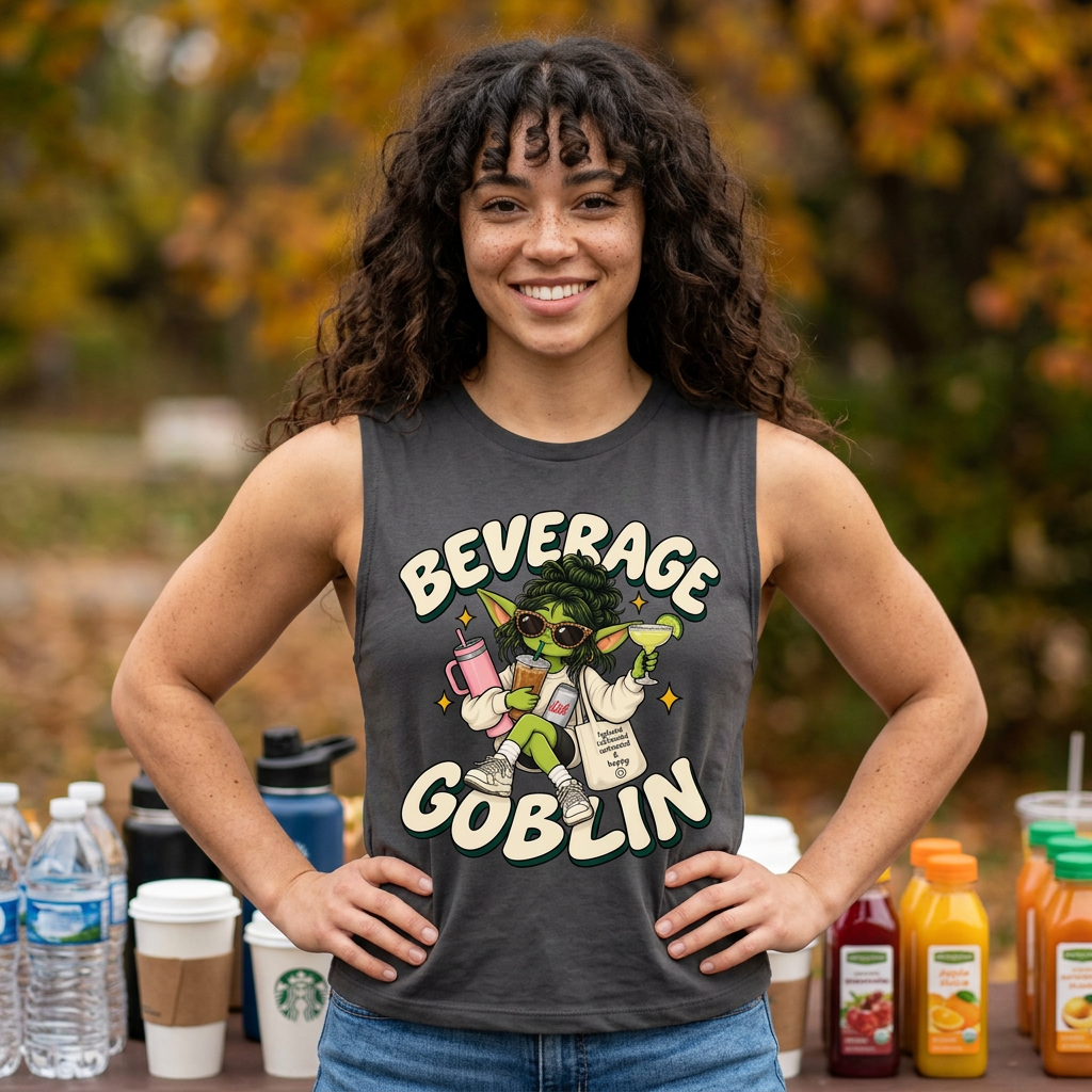 Beverage Goblin Muscle Tee — Cute Beverage-Loving Goblin Graphic Tank