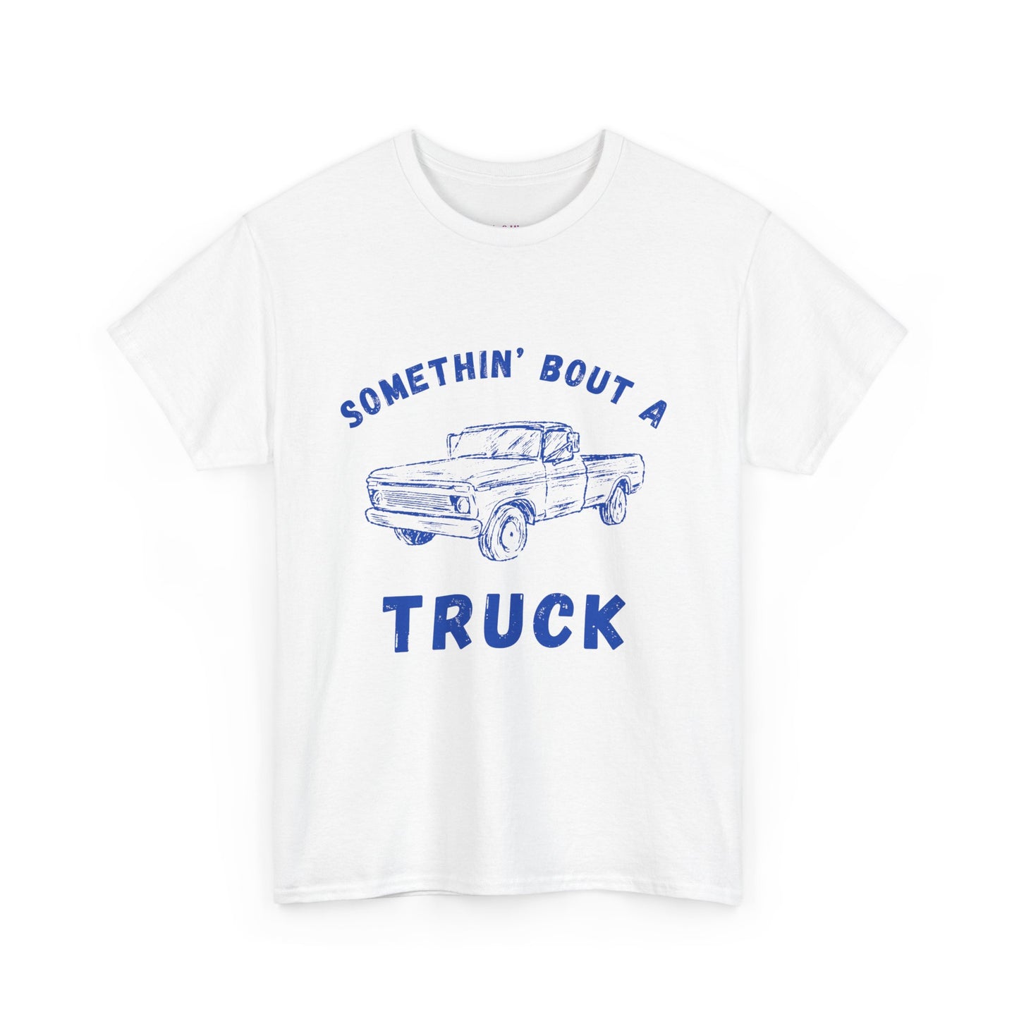 Somethin' Bout A Truck - Cobalt Distressed // Vintage Truck Graphic Unisex Heavy Cotton Tee - Perfect for Truck Lovers