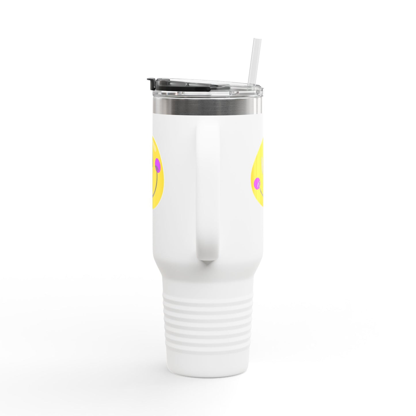 Crooked Smiley // Insulated Travel Mug, 40oz - Blue Text