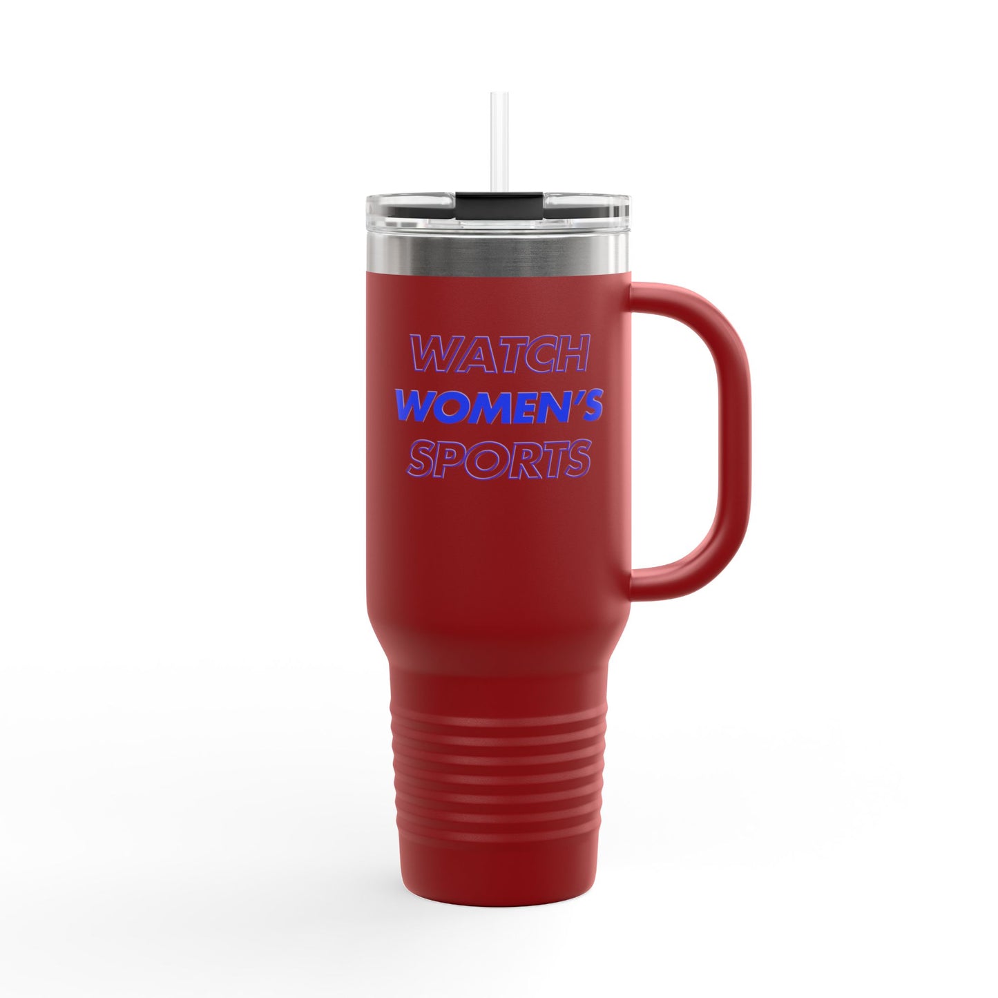 Watch Women's Sports // Insulated Travel Mug, 40oz - Blue Text