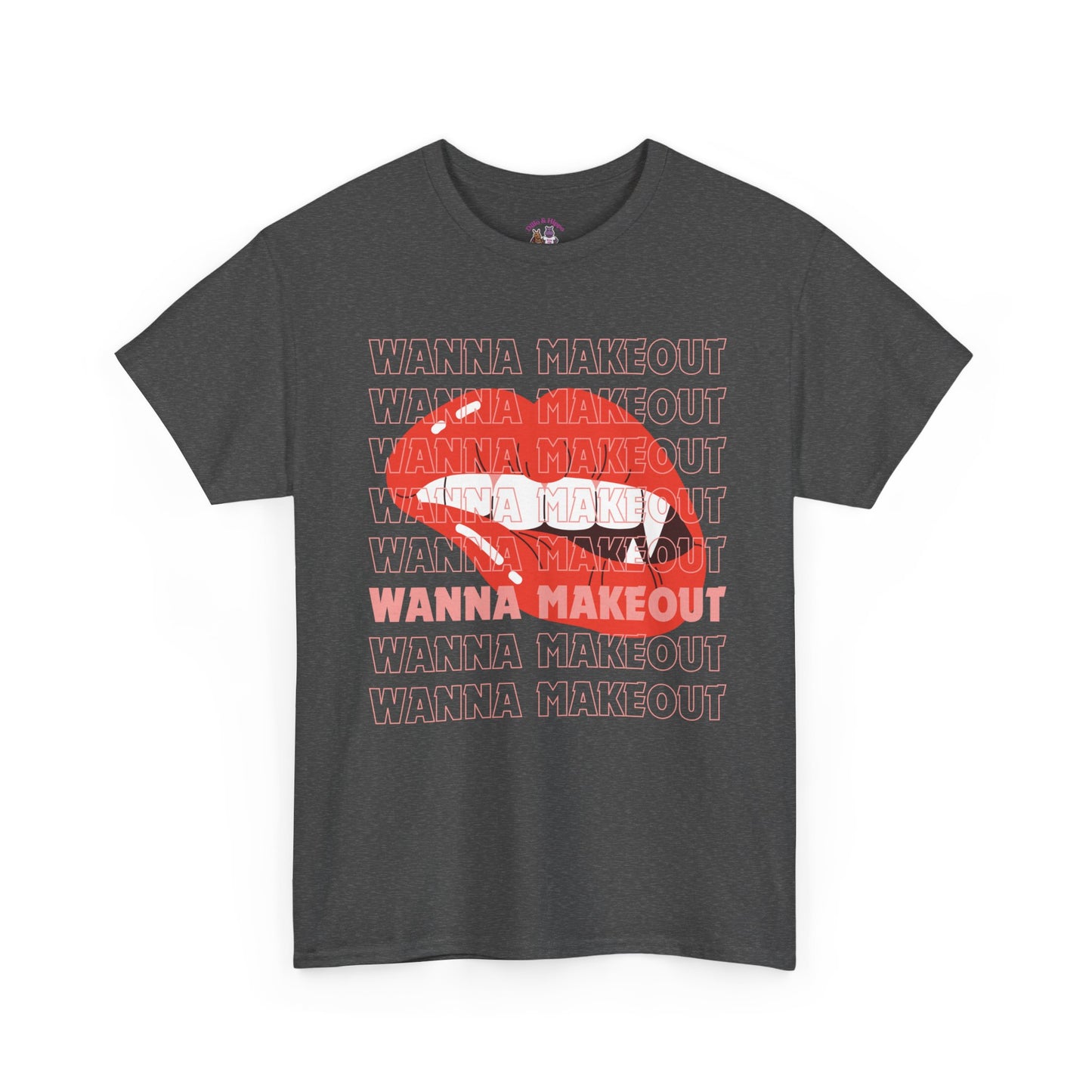 Unisex Heavy Cotton Tee - 'Wanna Makeout' Graphic Tee, Trendy Casual Wear, Perfect for Parties, Fun Couple's Tee