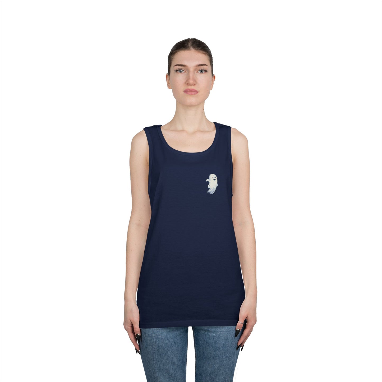 Power Bottom Autumn - White Ghost // Unisex Heavy Cotton Ghost Theme Tank Top - Fall Vibes