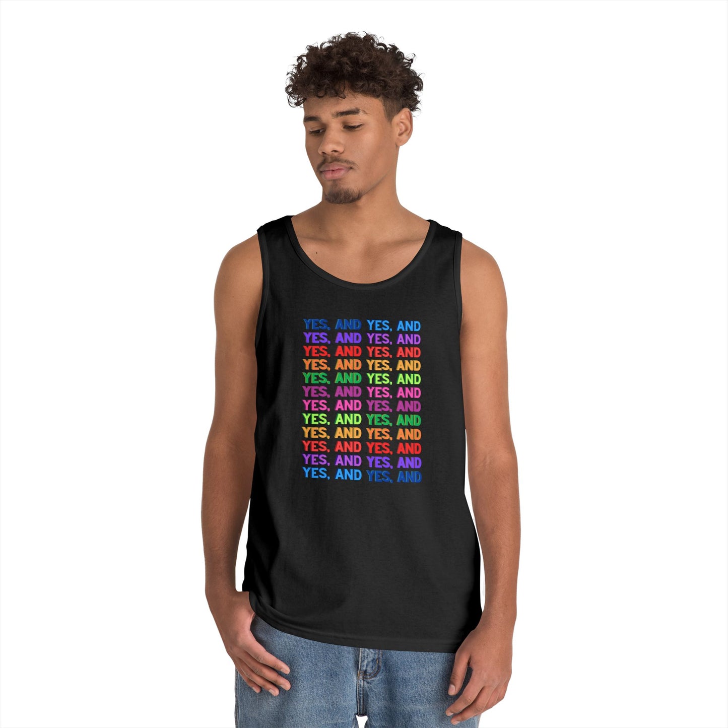 Improv, "Yes, And" // Positive Vibes Unisex Cotton Tank Top - Colorful 'YES' Design