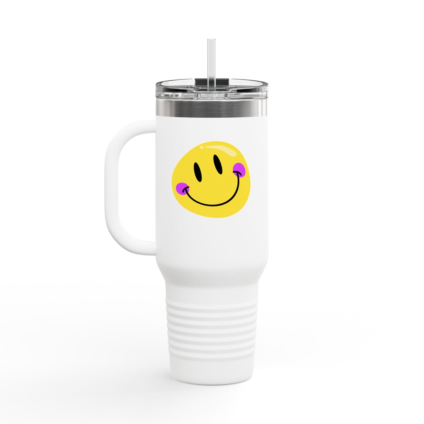 Crooked Smiley // Insulated Travel Mug, 40oz - Blue Text