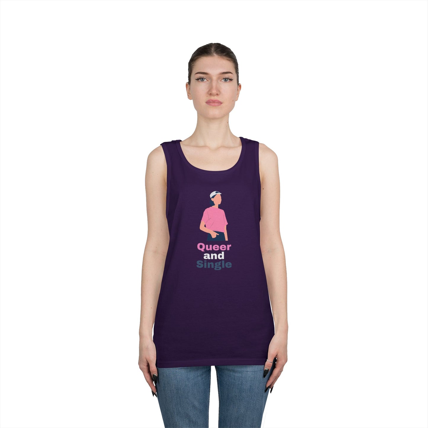 Queer and Single // Unisex Heavy Cotton Tank Top