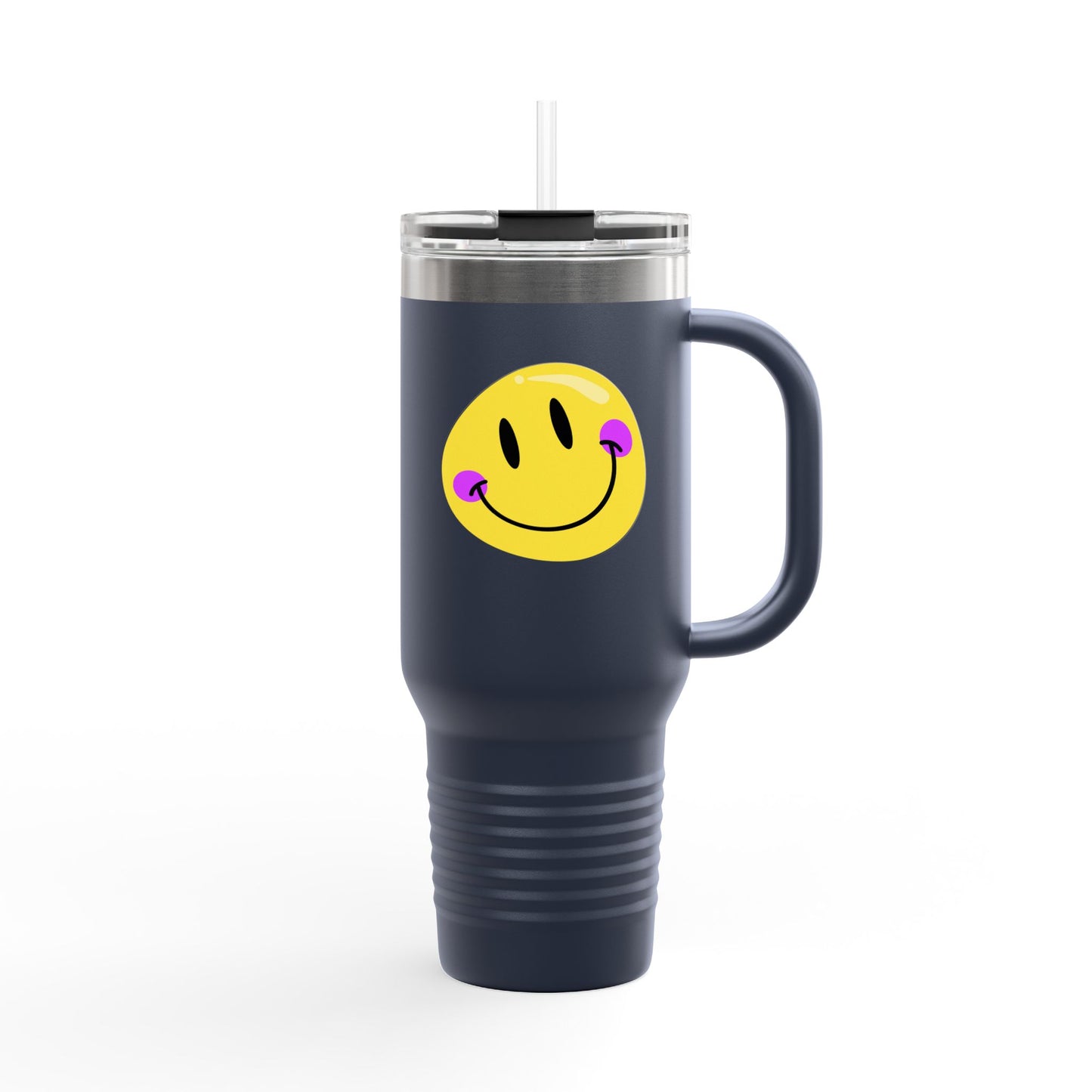 Crooked Smiley // Insulated Travel Mug, 40oz - Blue Text