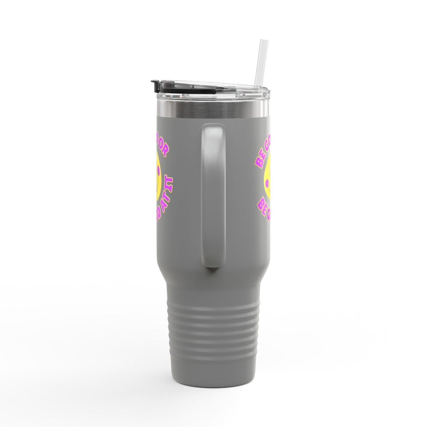 Be Good or Be Good At It Crooked Smiley // Insulated Travel Mug, 40oz - Blue Text