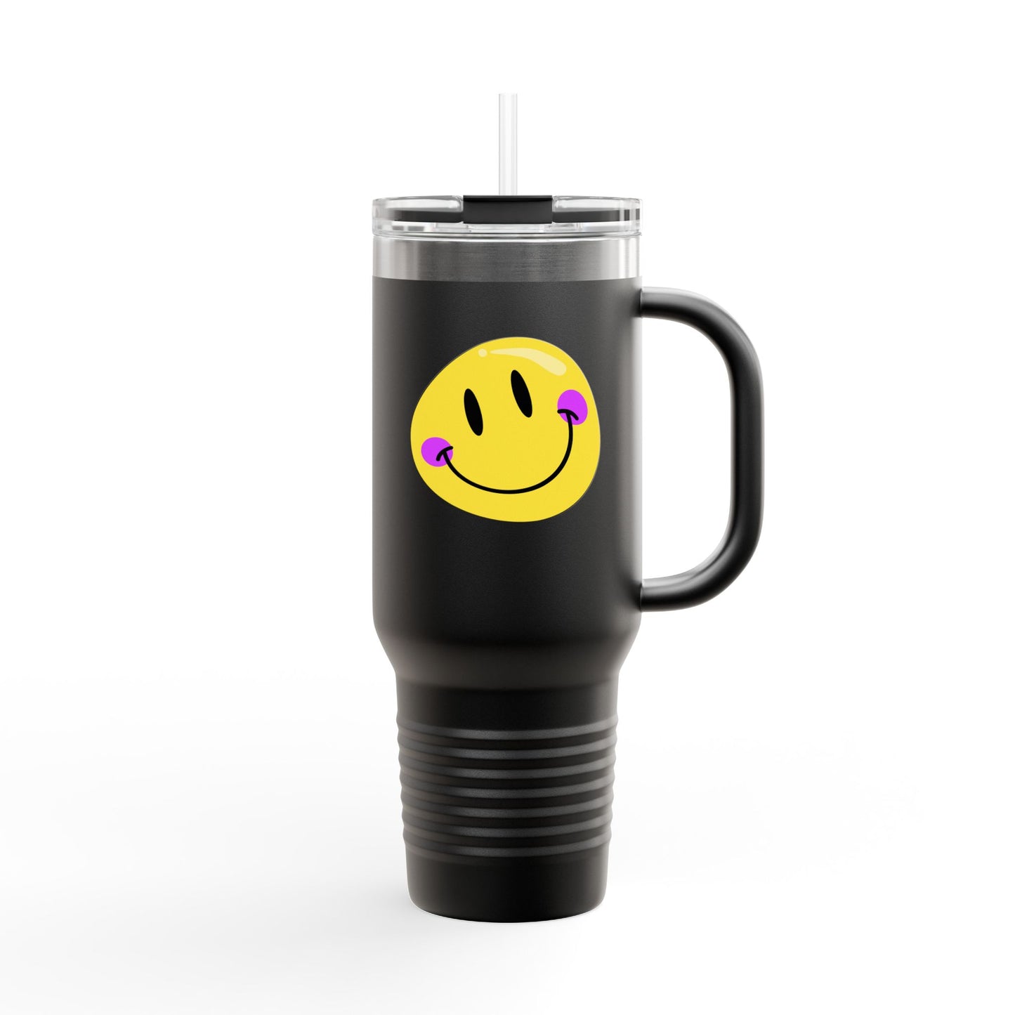 Crooked Smiley // Insulated Travel Mug, 40oz - Blue Text