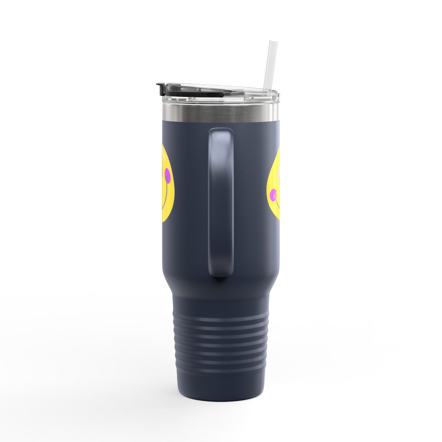 Crooked Smiley // Insulated Travel Mug, 40oz - Blue Text