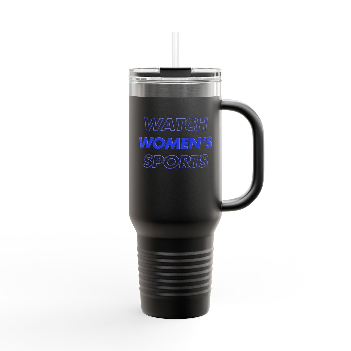 Watch Women's Sports // Insulated Travel Mug, 40oz - Blue Text