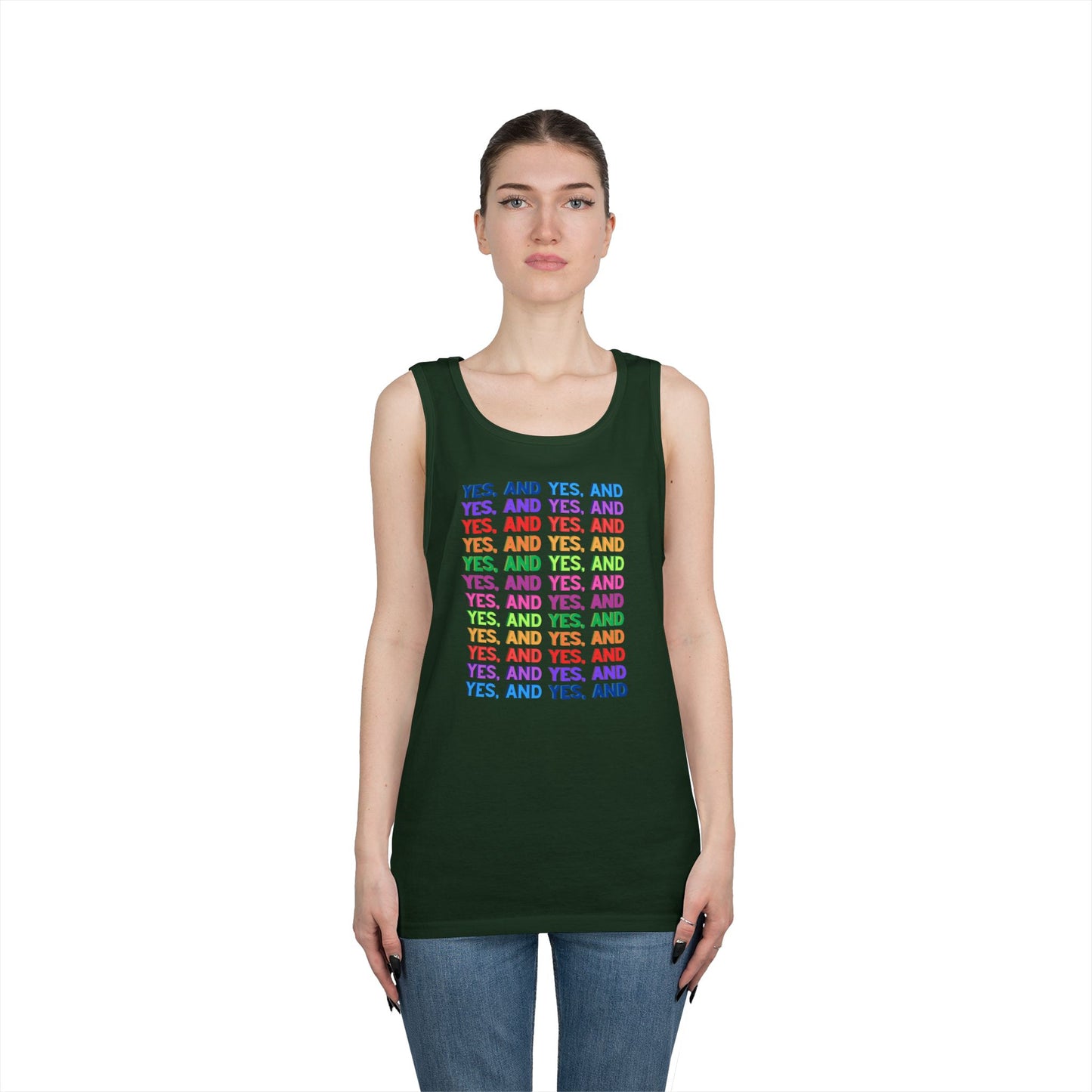 Improv, "Yes, And" // Positive Vibes Unisex Cotton Tank Top - Colorful 'YES' Design