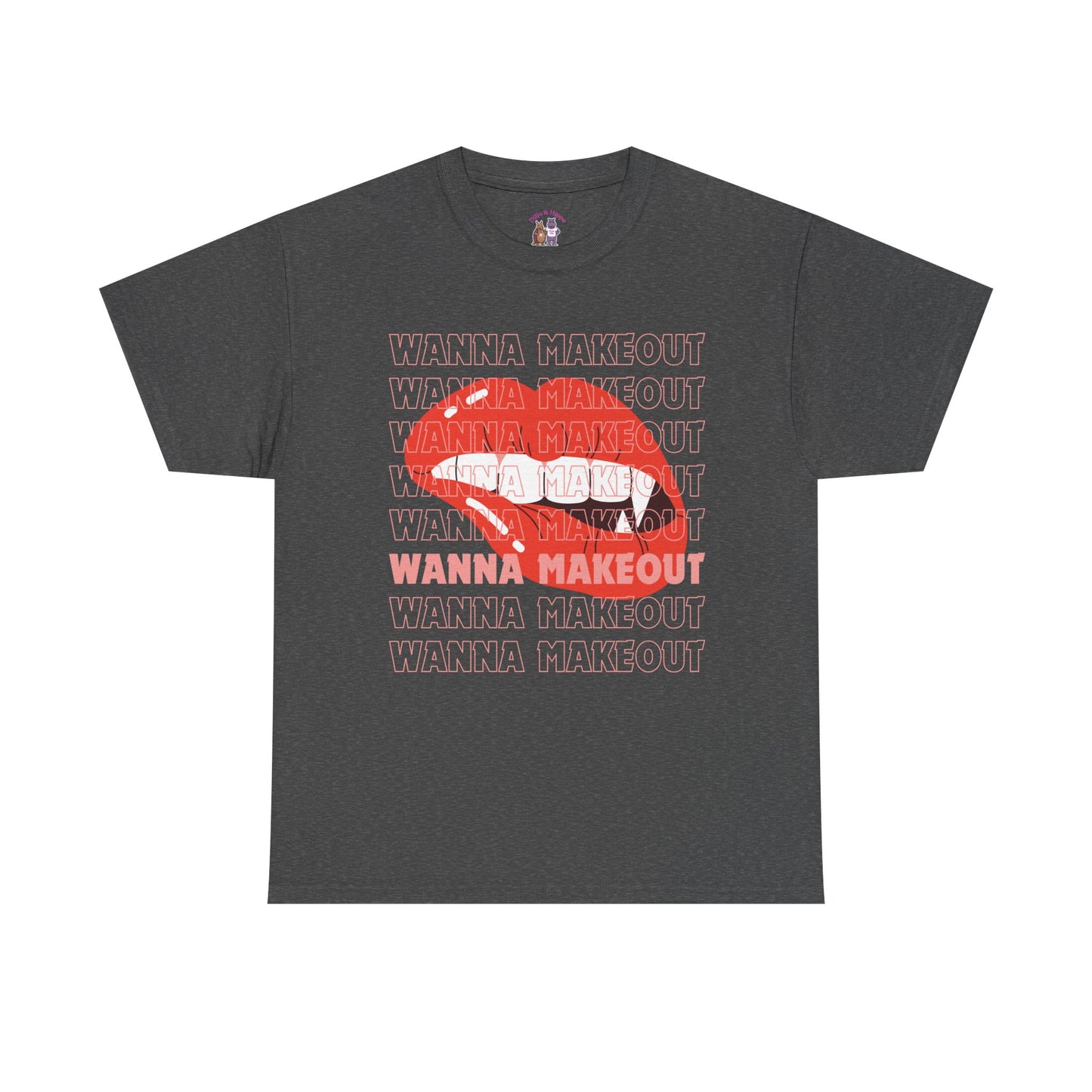 Unisex Heavy Cotton Tee - 'Wanna Makeout' Graphic Tee, Trendy Casual Wear, Perfect for Parties, Fun Couple's Tee