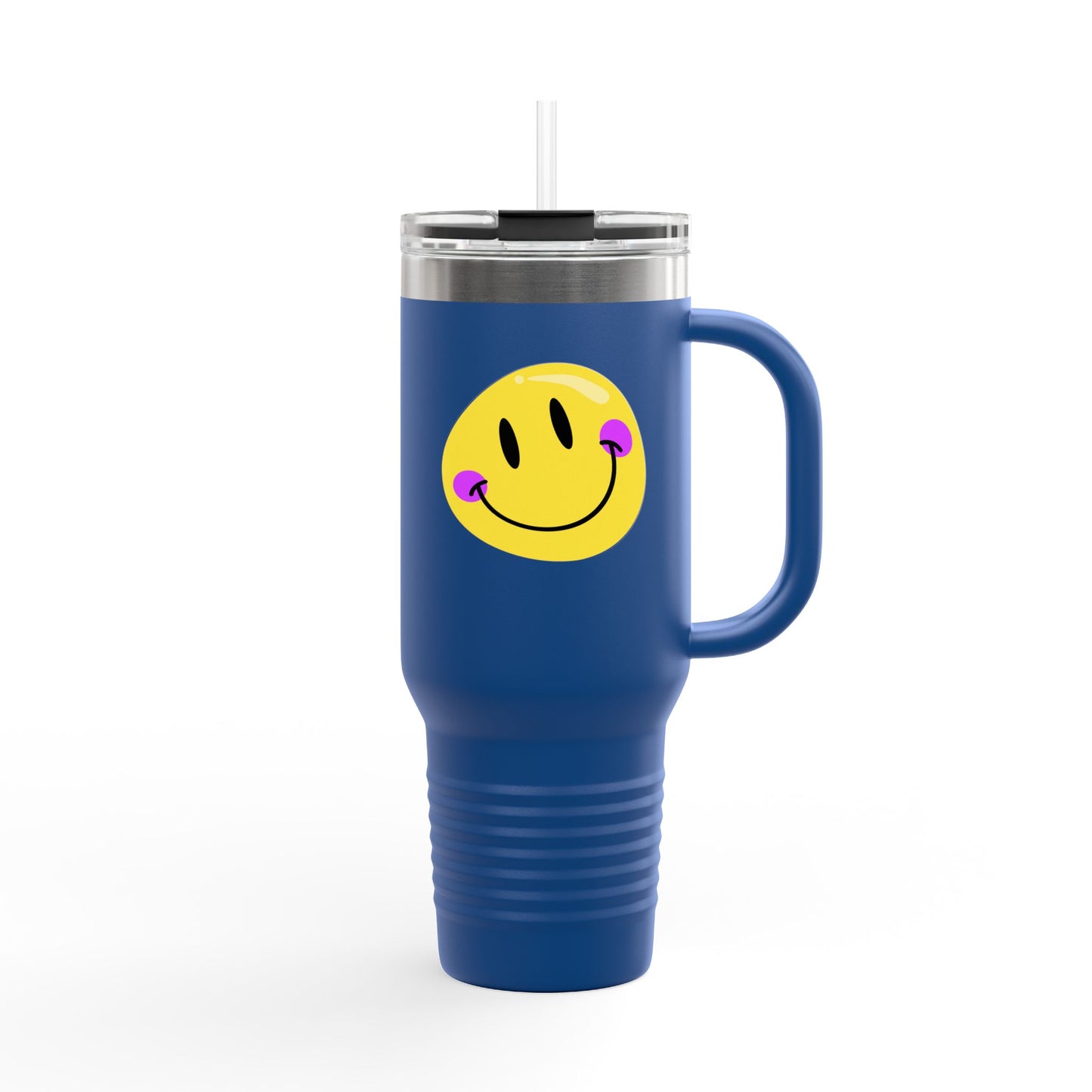 Crooked Smiley // Insulated Travel Mug, 40oz - Blue Text