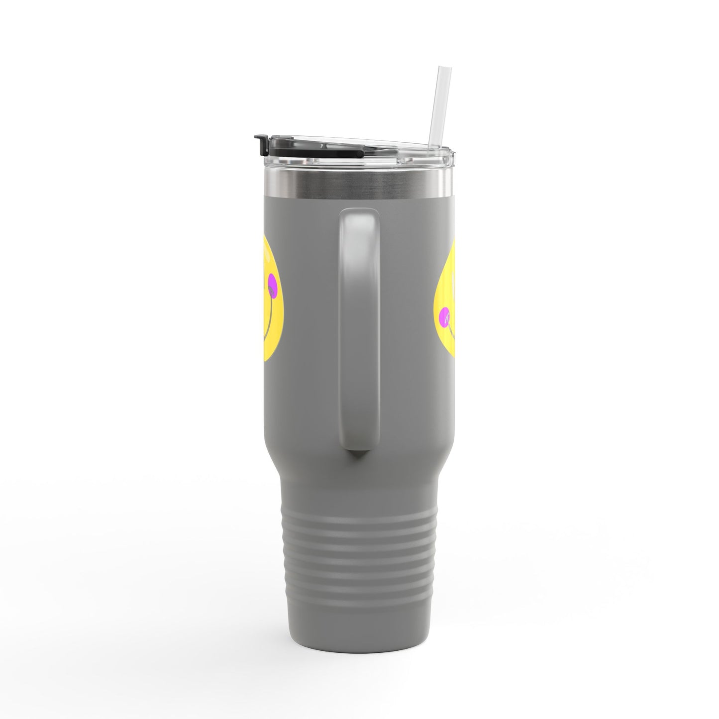 Crooked Smiley // Insulated Travel Mug, 40oz - Blue Text