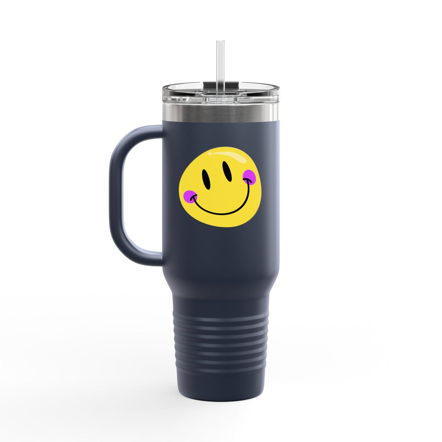Crooked Smiley // Insulated Travel Mug, 40oz - Blue Text