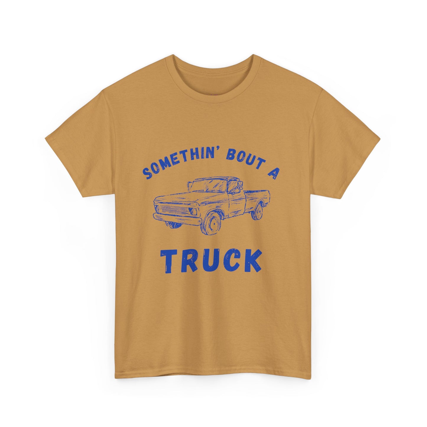 Somethin' Bout A Truck - Cobalt Distressed // Vintage Truck Graphic Unisex Heavy Cotton Tee - Perfect for Truck Lovers