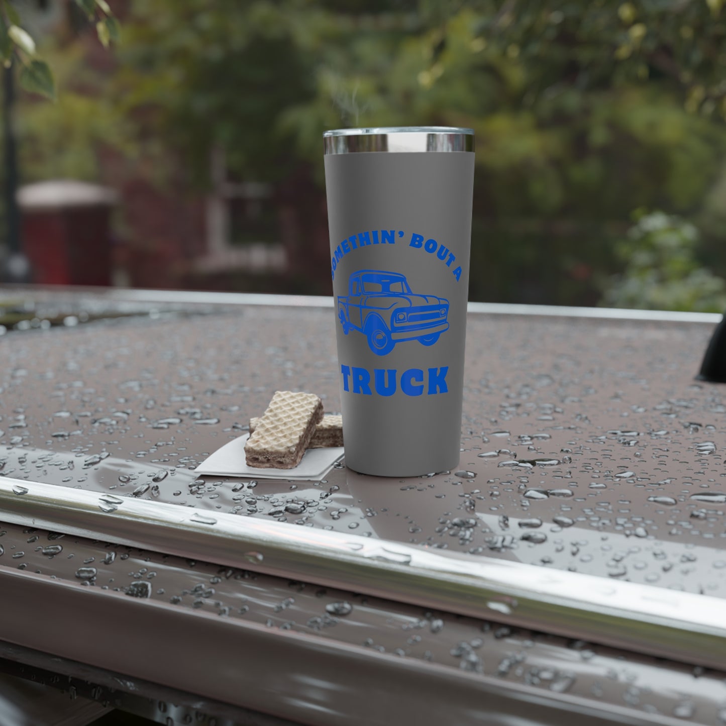 Somethin' Bout A Truck // Copper Vacuum Insulated Tumbler, 22oz - Blue Text