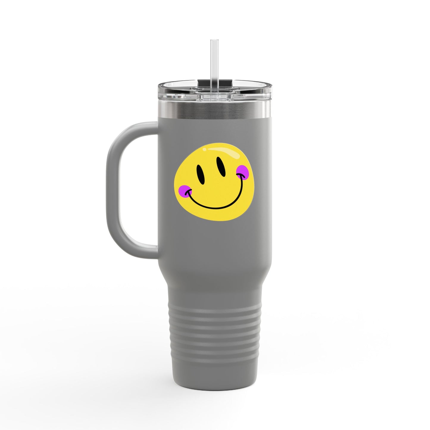Crooked Smiley // Insulated Travel Mug, 40oz - Blue Text