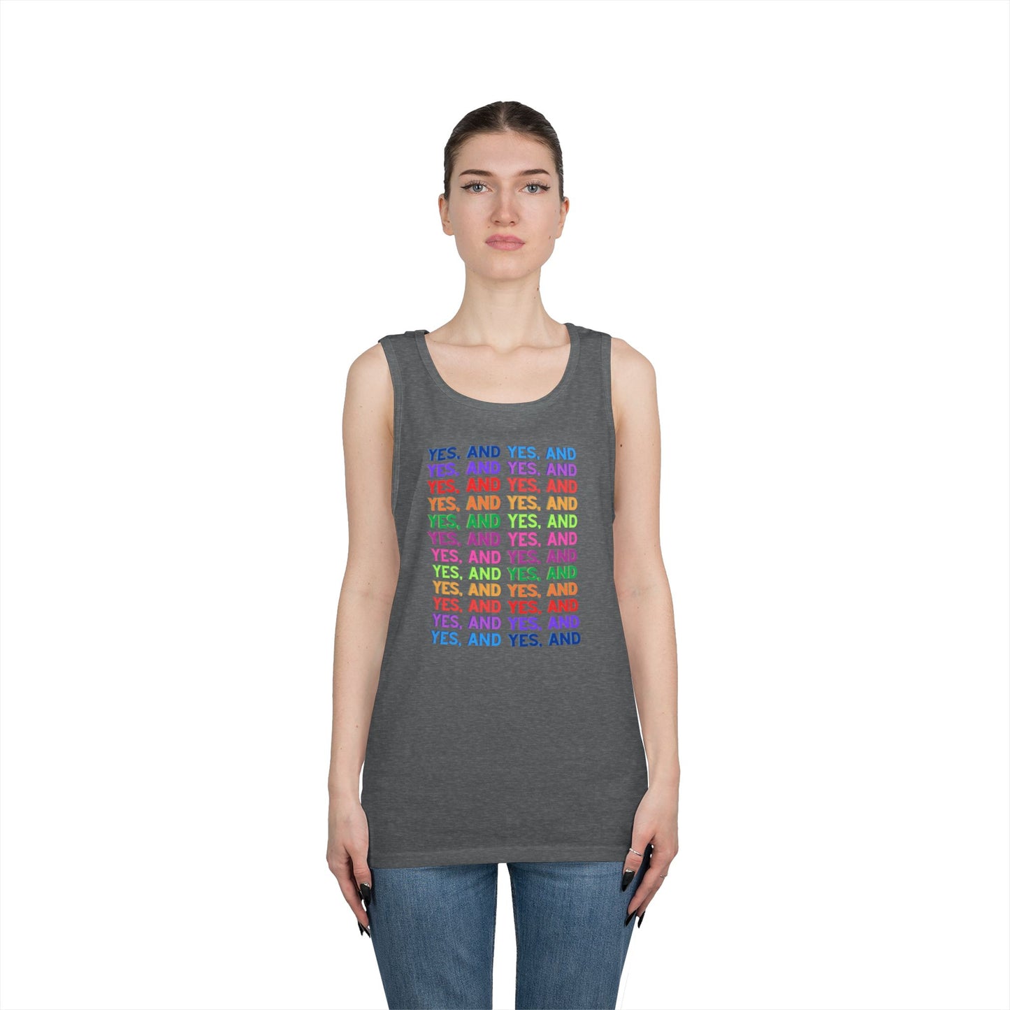 Improv, "Yes, And" // Positive Vibes Unisex Cotton Tank Top - Colorful 'YES' Design