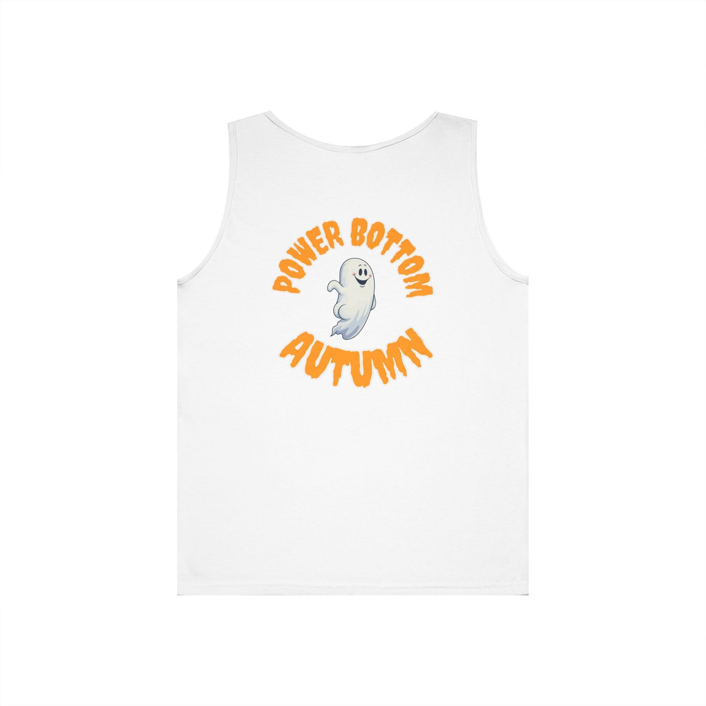 Power Bottom Autumn - White Ghost // Unisex Heavy Cotton Ghost Theme Tank Top - Fall Vibes