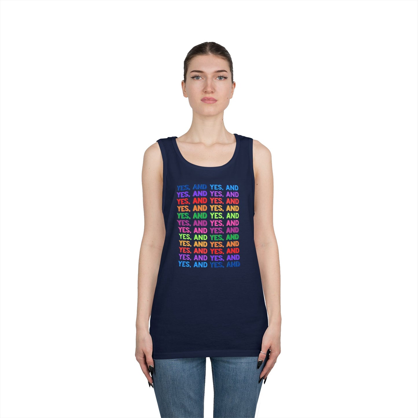 Improv, "Yes, And" // Positive Vibes Unisex Cotton Tank Top - Colorful 'YES' Design
