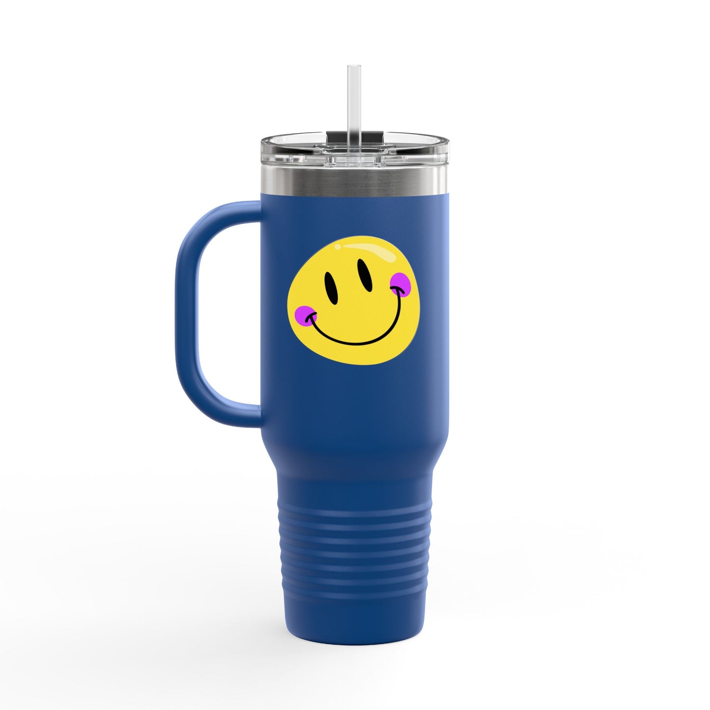 Crooked Smiley // Insulated Travel Mug, 40oz - Blue Text