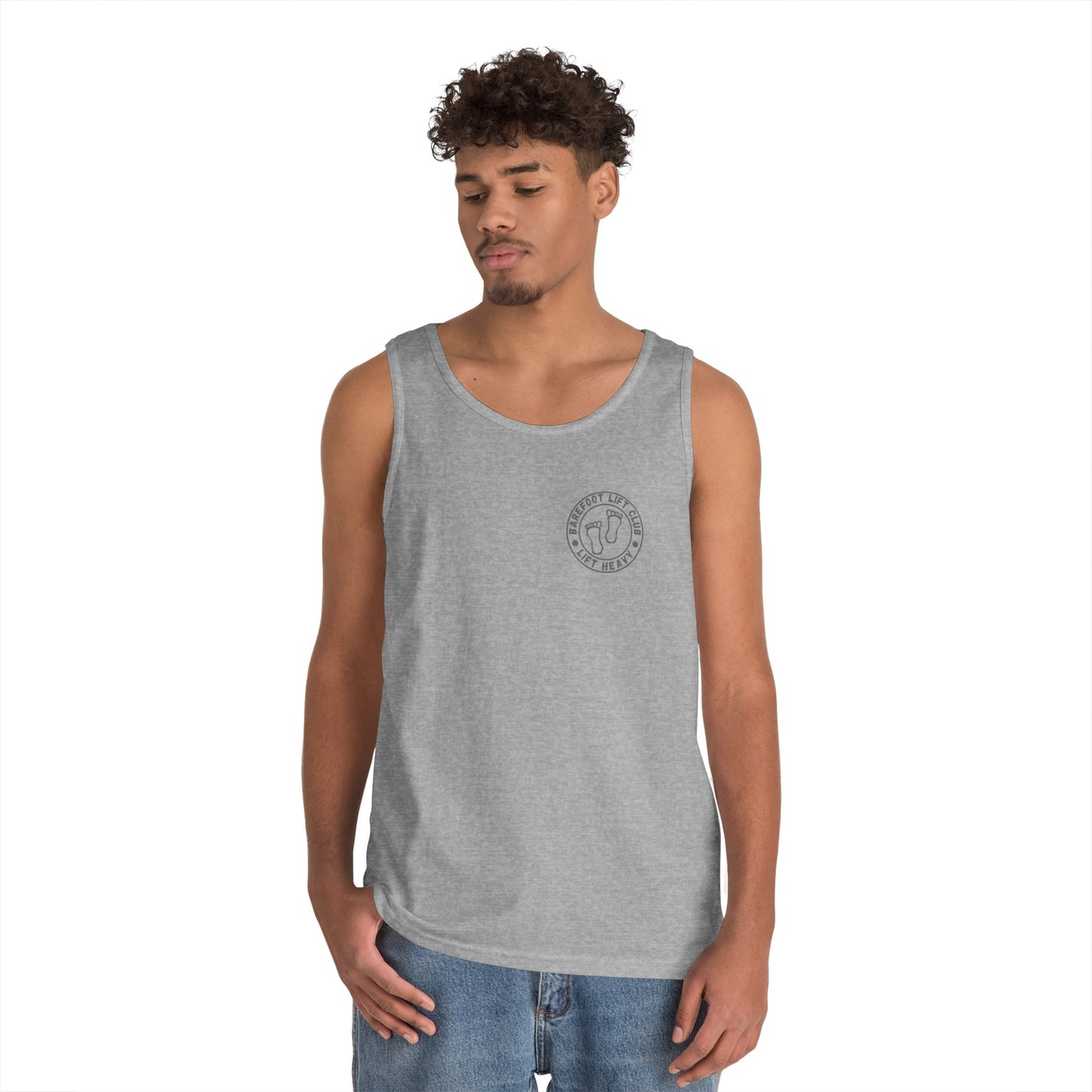Barefoot Lift Club // Bigfoot Founding Member // Double Sided Unisex Heavy Cotton Tank Top