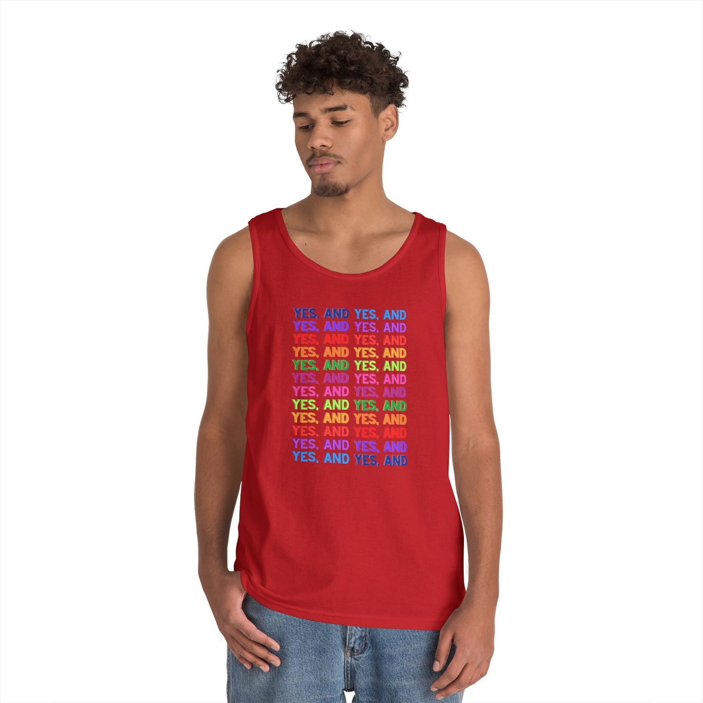 Improv, "Yes, And" // Positive Vibes Unisex Cotton Tank Top - Colorful 'YES' Design