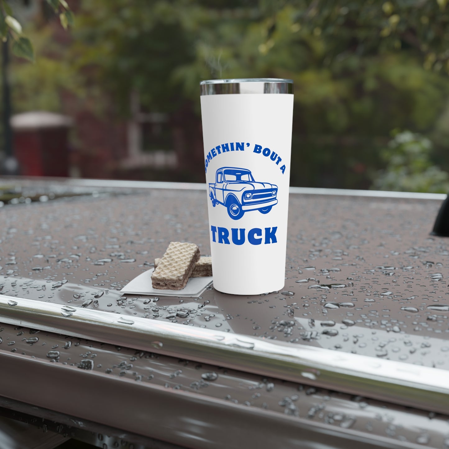 Somethin' Bout A Truck // Copper Vacuum Insulated Tumbler, 22oz - Blue Text