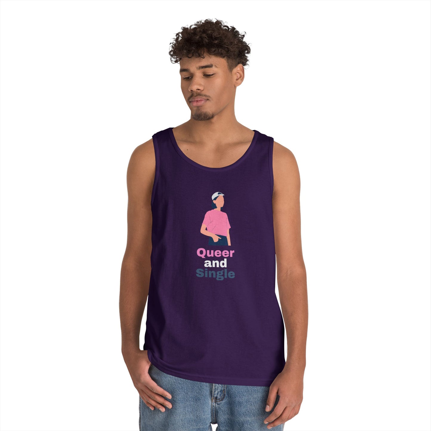 Queer and Single // Unisex Heavy Cotton Tank Top