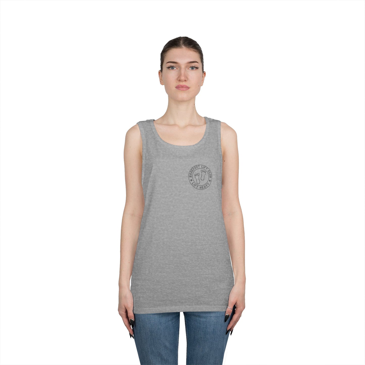 Barefoot Lift Club // Bigfoot Founding Member // Double Sided Unisex Heavy Cotton Tank Top